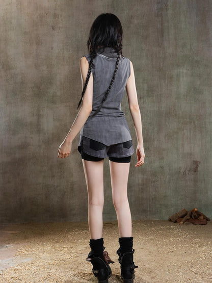 Punk Asym Fold Vest Multi Wear Vintage Summer