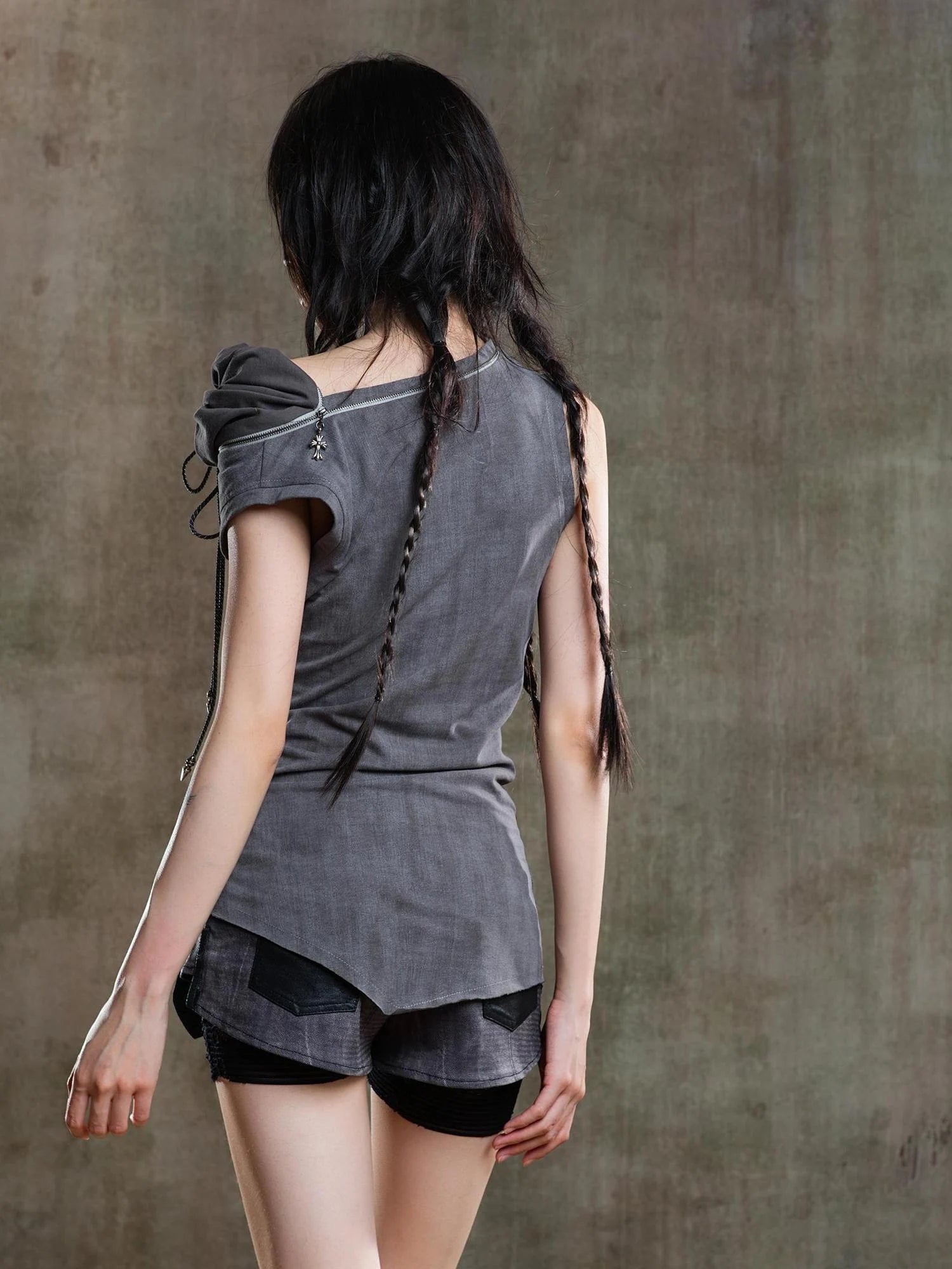 Punk Asym Fold Vest Multi Wear Vintage Summer