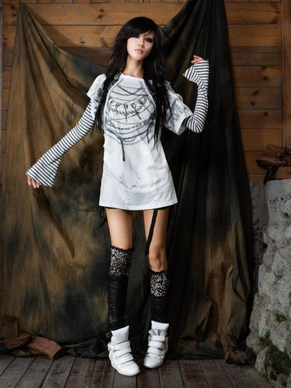 ARIADNAw Punk Asymmetric Two Layer Vintage Tee With Poetry Print