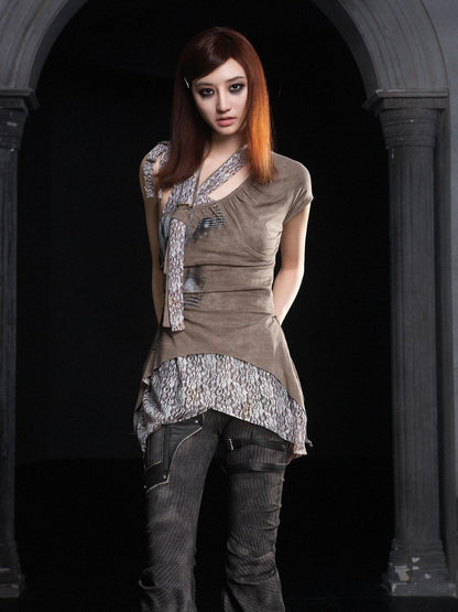 ARIADNAw Punk Asymmetrical Layered Bralette With Scarf