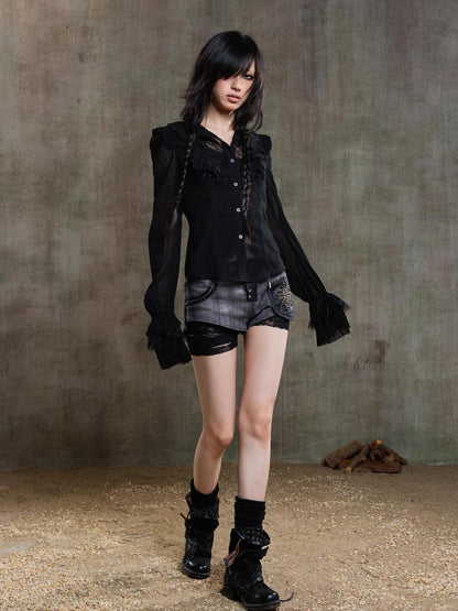 ARIADNAw Punk Asymmetrical Tie Waist Multi Function Low Rise Shorts