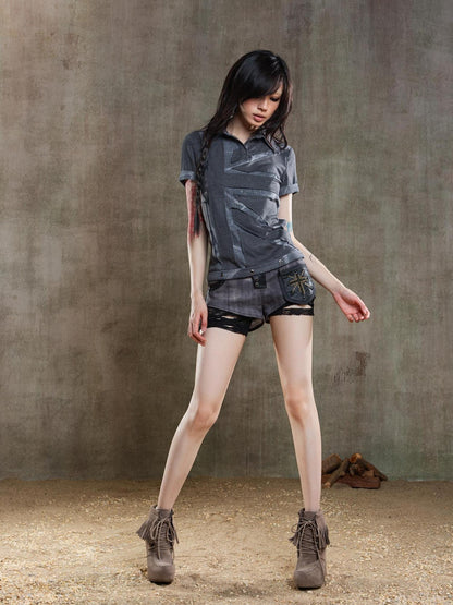 ARIADNAw Punk Asymmetrical Tie Waist Multi Function Low Rise Shorts