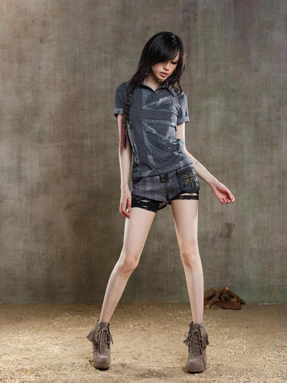 Punk Asymmetrical Tie Waist Multi Function Low Rise Shorts