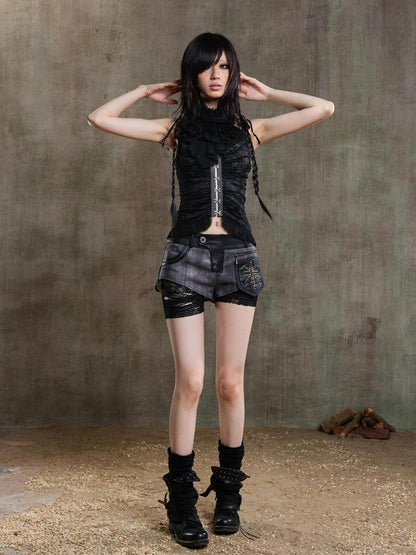 ARIADNAw Punk Asymmetrical Tie Waist Multi Function Low Rise Shorts
