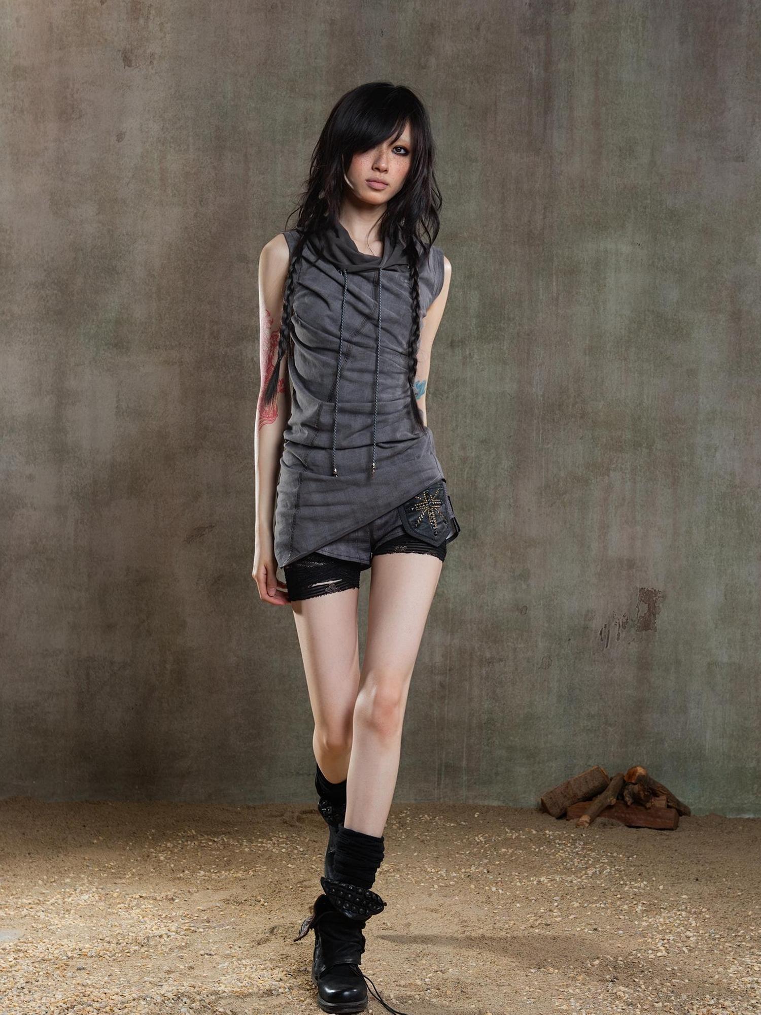 ARIADNAw Punk Asymmetrical Tie Waist Multi Function Low Rise Shorts