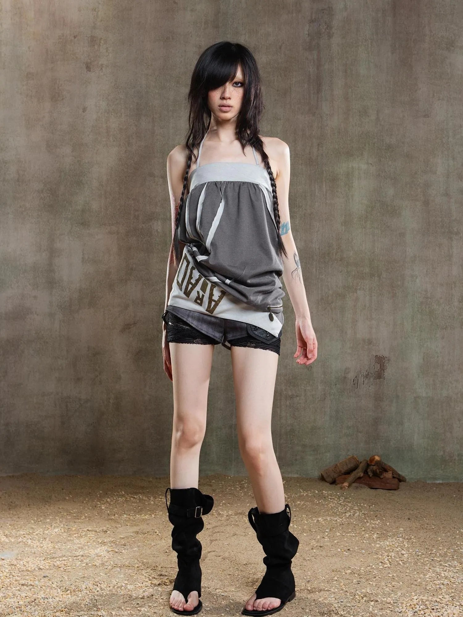 Punk Asymmetrical Tie Waist Multi Function Low Rise Shorts