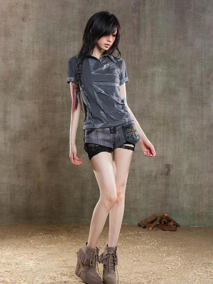 ARIADNAw Punk Asymmetrical Tie Waist Multi Function Low Rise Shorts