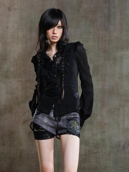 ARIADNAw Punk Asymmetrical Tie Waist Multi Function Low Rise Shorts