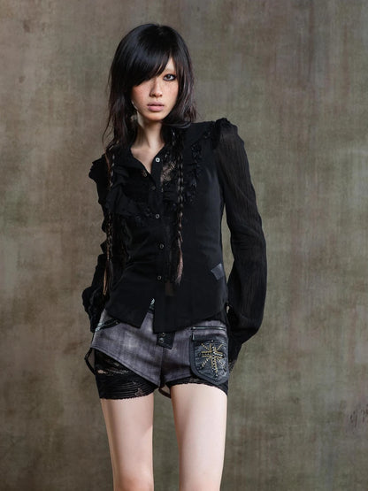 Punk Asymmetrical Tie Waist Multi Function Low Rise Shorts