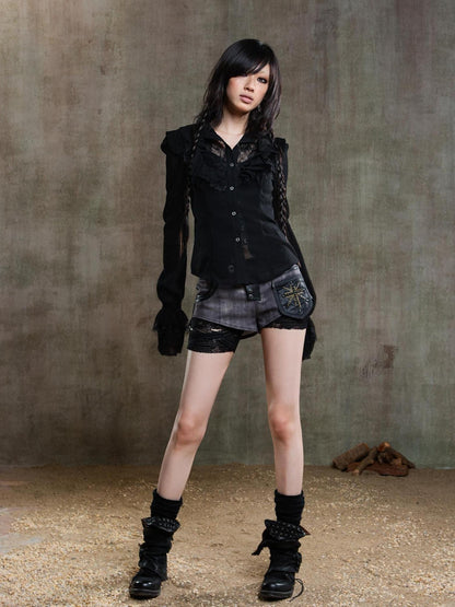 ARIADNAw Punk Asymmetrical Tie Waist Multi Function Low Rise Shorts