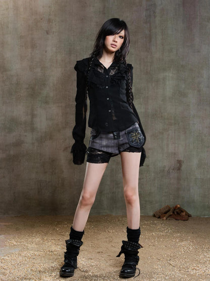 Punk Asymmetrical Tie Waist Multi Function Low Rise Shorts