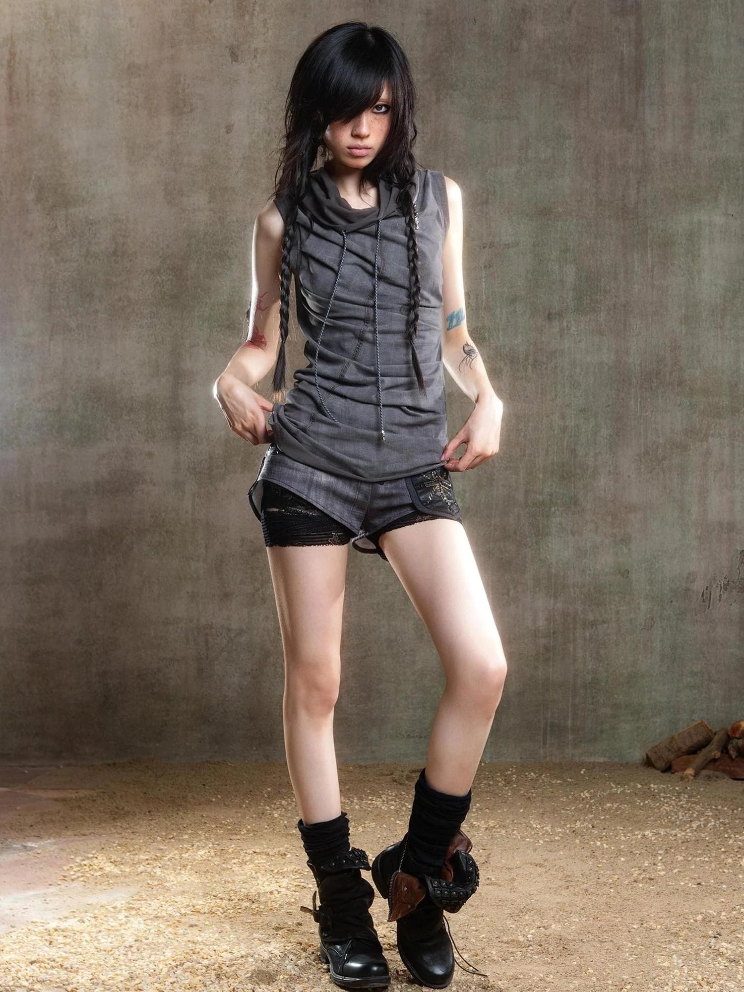 Punk Asymmetrical Tie Waist Multi Function Low Rise Shorts