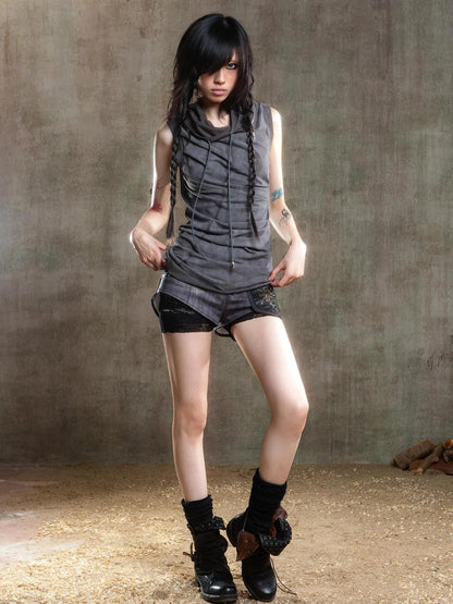 Punk Asymmetrical Tie Waist Multi Function Low Rise Shorts