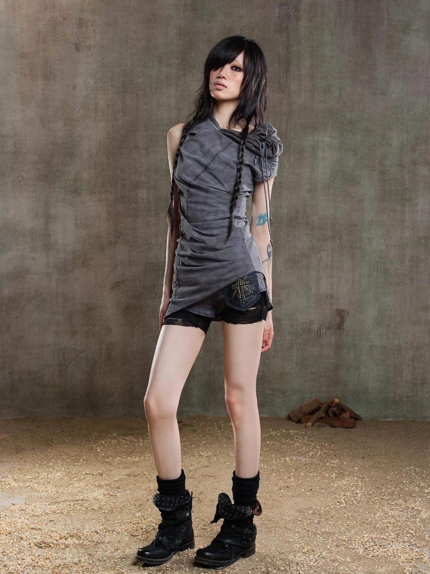 Punk Asymmetrical Tie Waist Multi Function Low Rise Shorts