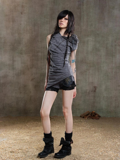 Punk Asymmetrical Tie Waist Multi Function Low Rise Shorts