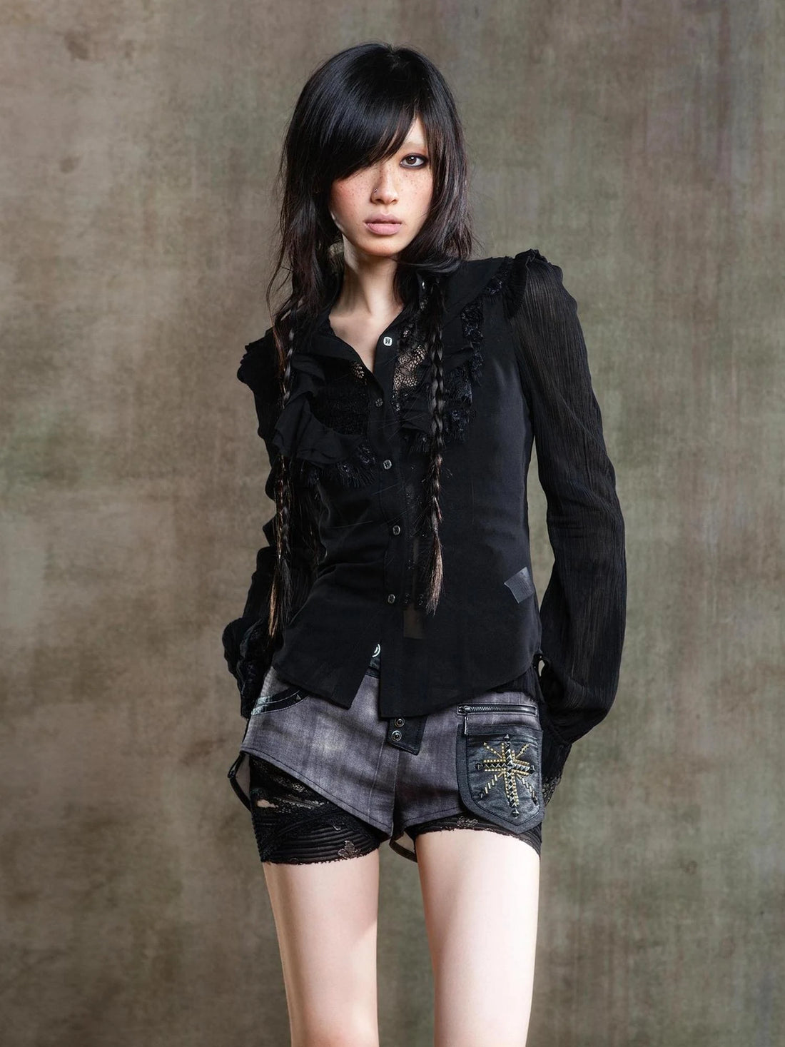 Punk Asymmetrical Tie Waist Multi Function Low Rise Shorts