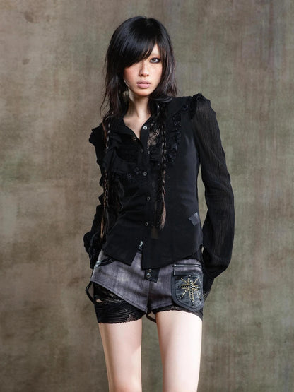 Punk Asymmetrical Tie Waist Multi Function Low Rise Shorts