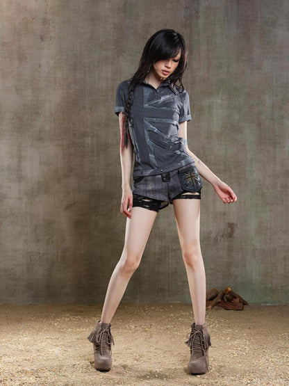 ARIADNAw Punk Asymmetrical Tie Waist Multi Function Low Rise Shorts