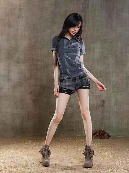 Punk Asymmetrical Tie Waist Multi Function Low Rise Shorts