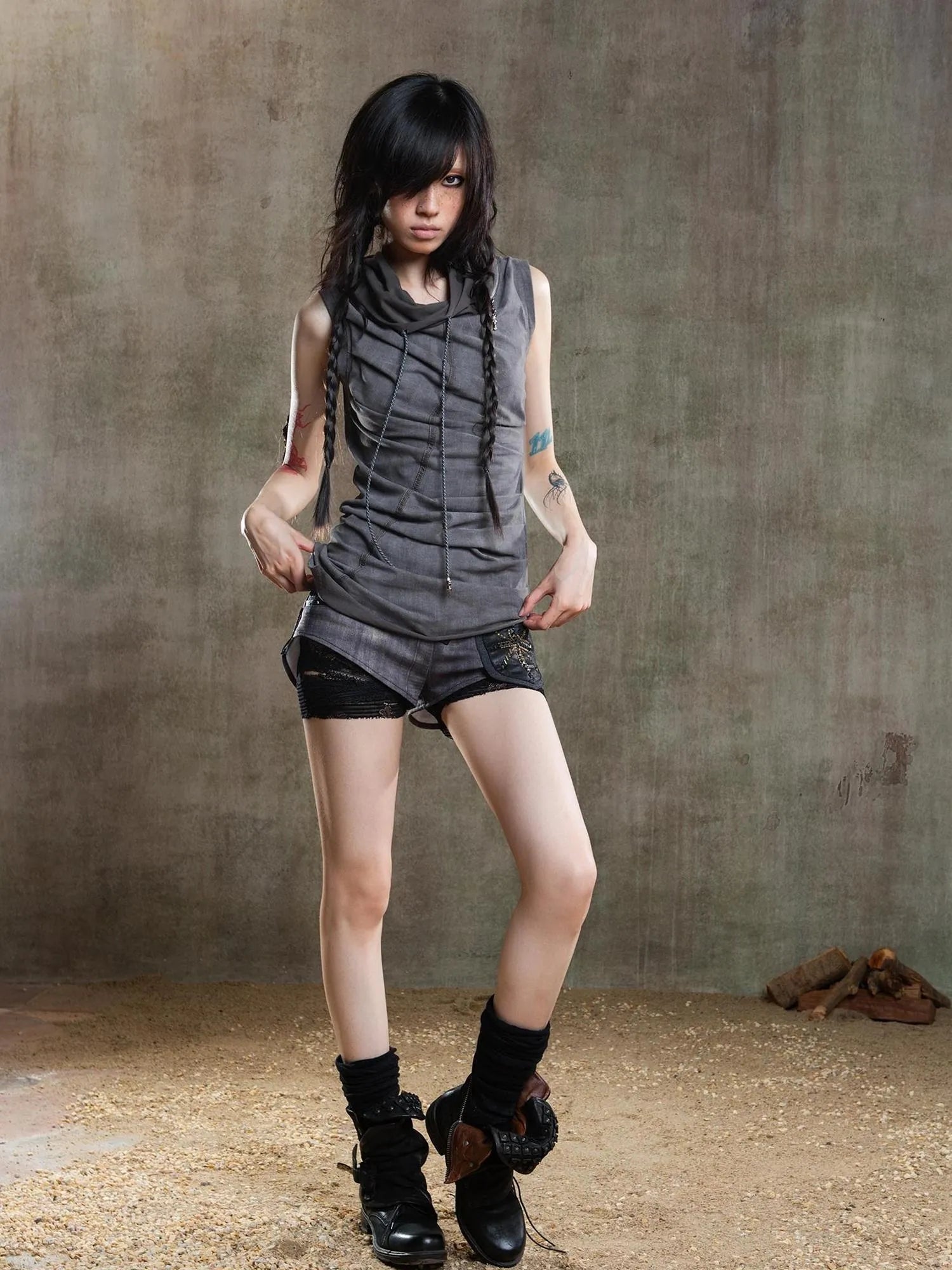 Punk Asymmetrical Tie Waist Multi Function Low Rise Shorts