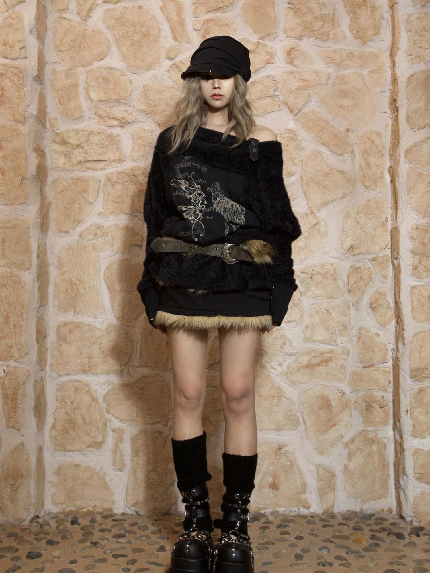 ARIADNAw Punk Bat Sleeve Knit Top