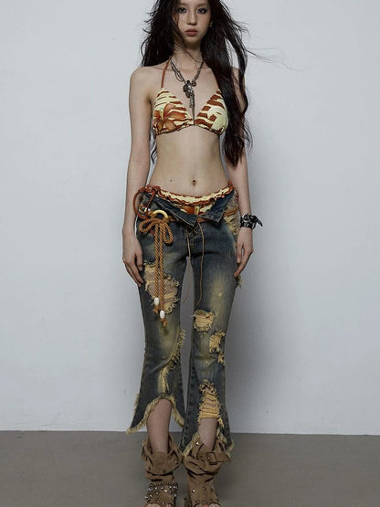 Punk Bikini Set Leopard Print Y2K Swimwear