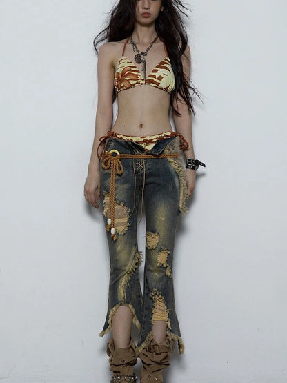 Punk Bikini Set Leopard Print Y2K Swimwear