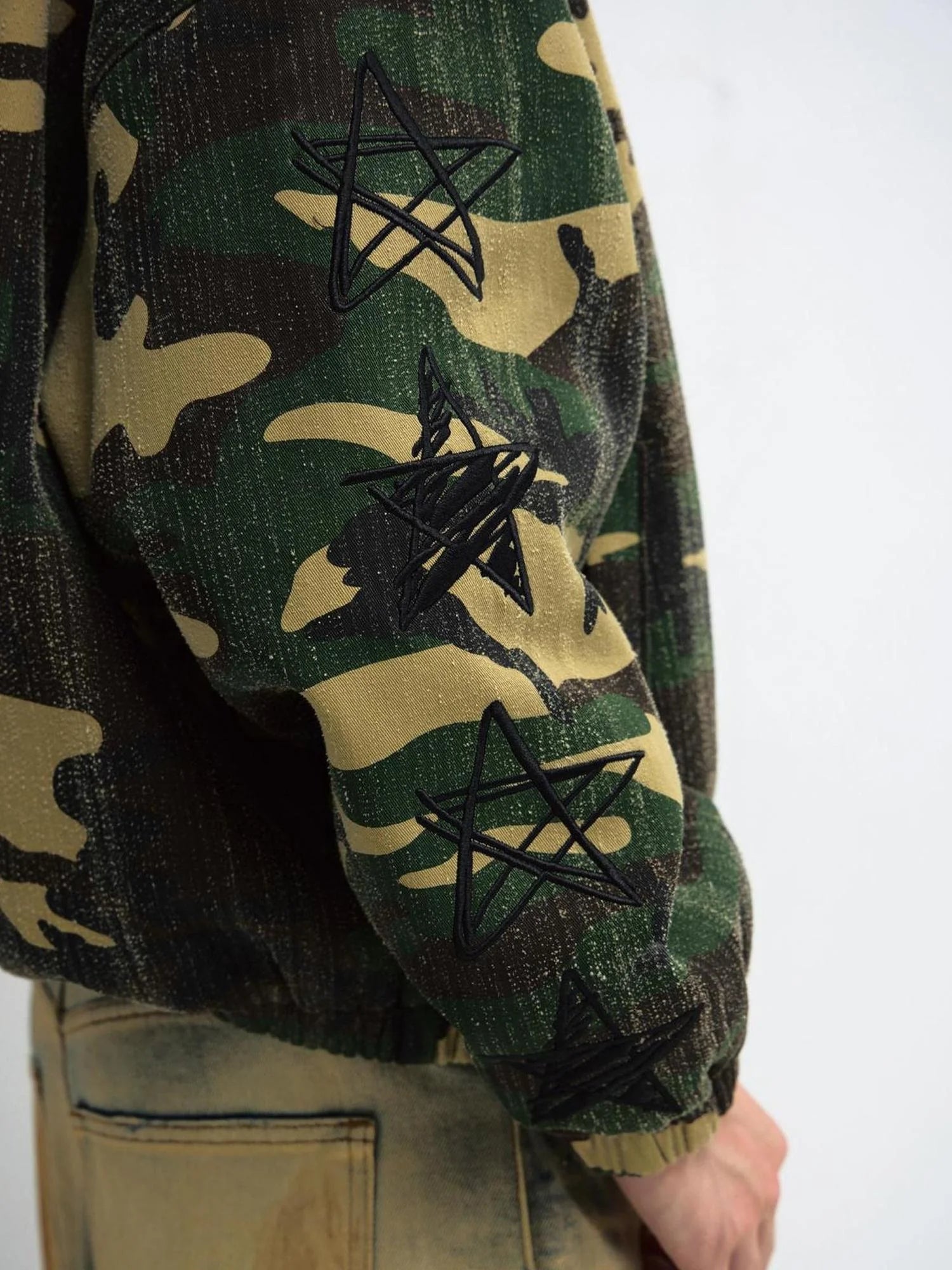 Punk Camo Distressed Hooded Sweatshirt Unisex Loose Fit Cotton Jacket