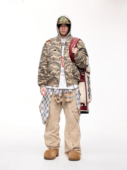 Peoplesense Punk Camo Distressed Thickened Unisex Vintage Bomber Jacket