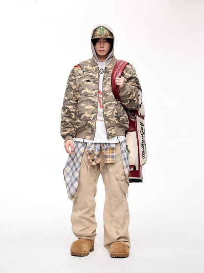 Punk Camo Distressed Thickened Unisex Vintage Bomber Jacket