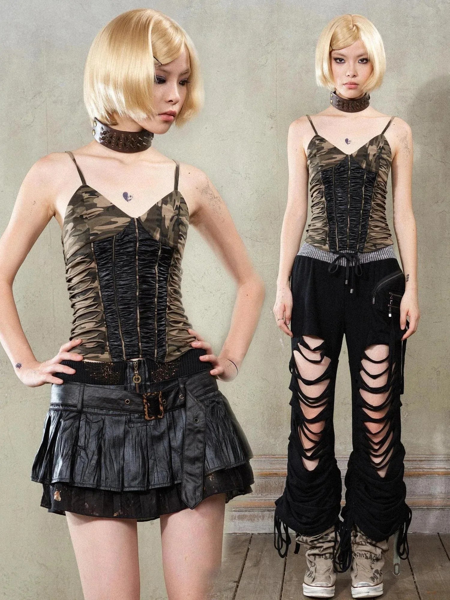 Punk Camouflage V Neck Cutout Tank Top