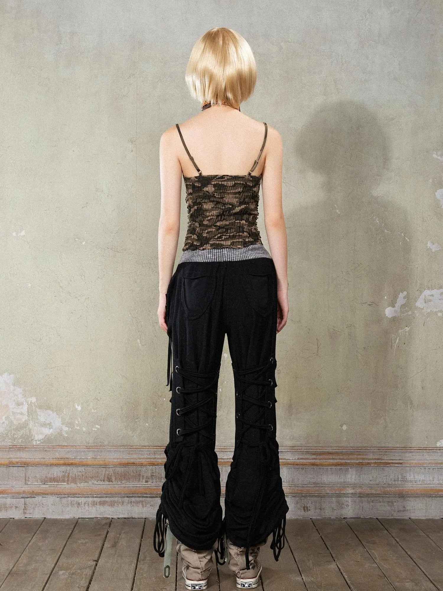 Punk Camouflage V Neck Cutout Tank Top