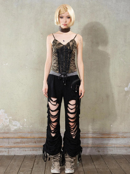 Punk Camouflage V Neck Cutout Tank Top