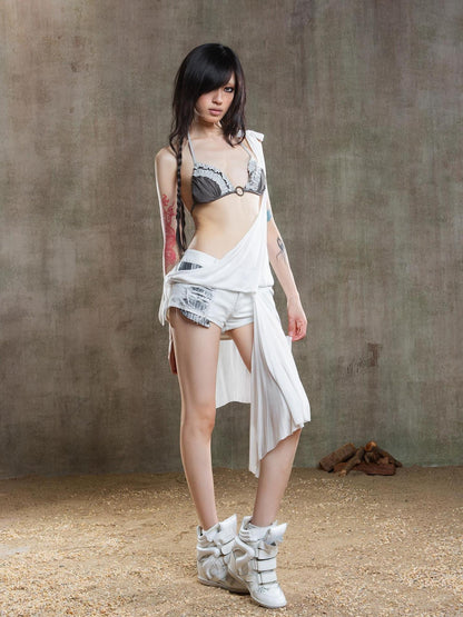 ARIADNAw Punk Crinkle Bikini Y2k Summer Edge