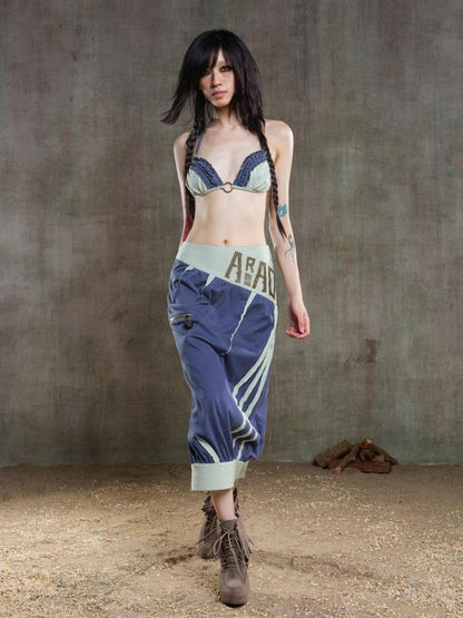 ARIADNAw Punk Crinkle Bikini Y2k Summer Edge