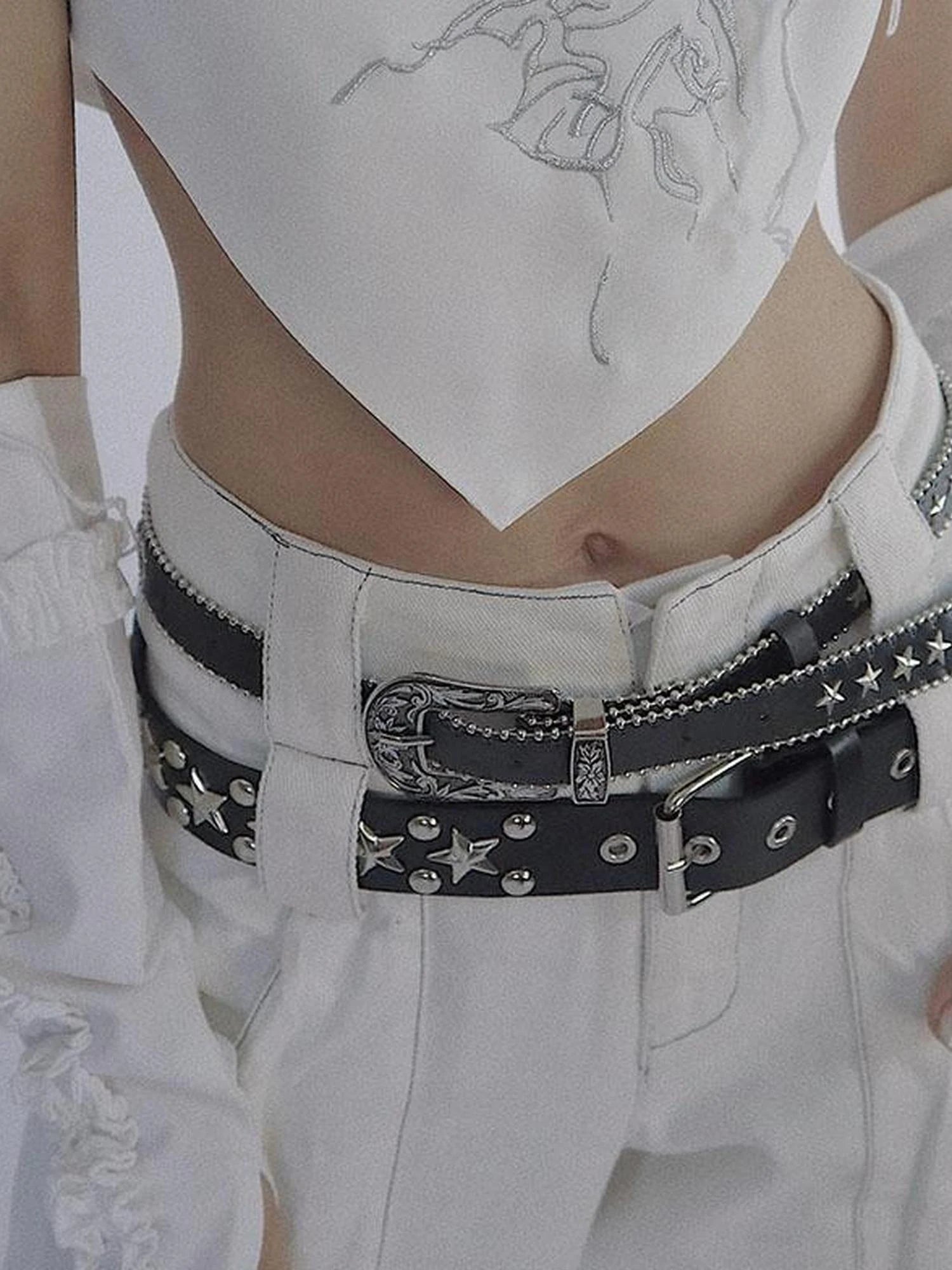 Punk Dark Pentagram Studded Belt With Metal Accessories