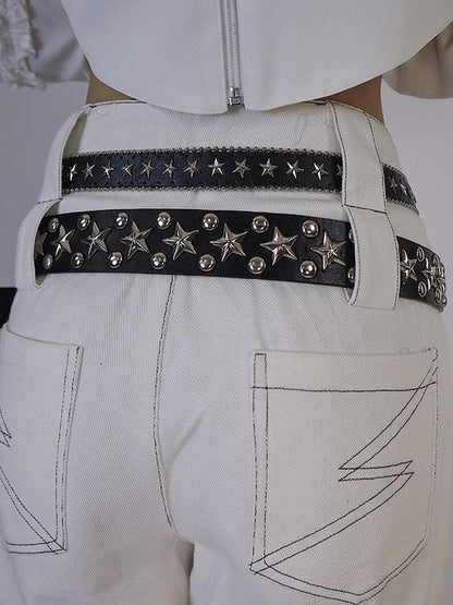 WSW WUSHENWU Punk Dark Pentagram Studded Belt With Metal Accessories