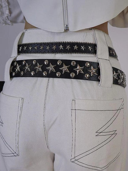 Punk Dark Pentagram Studded Belt With Metal Accessories