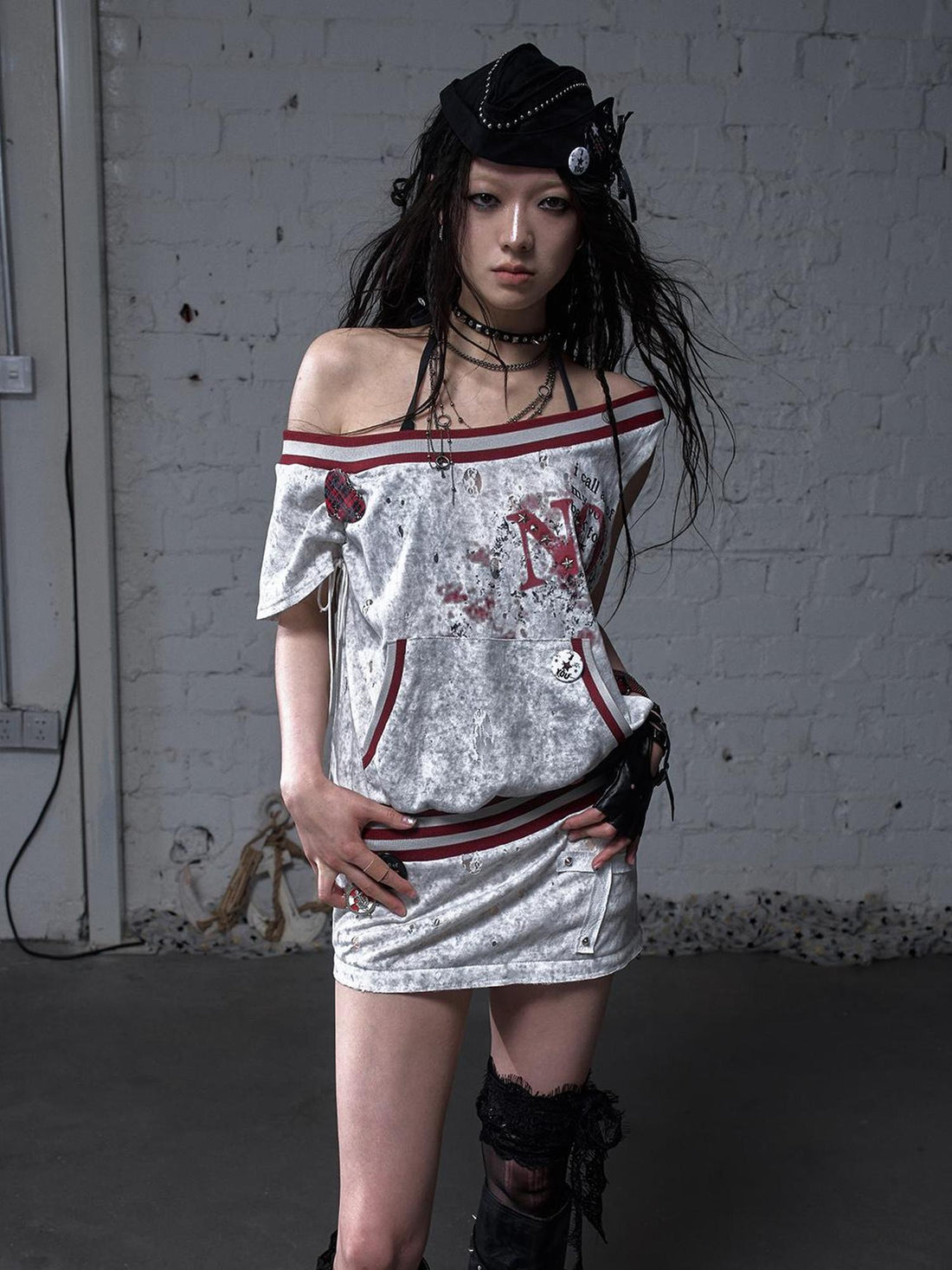 NO ROMANCE Punk Detachable Hem Sleeveless Bodycon Dress