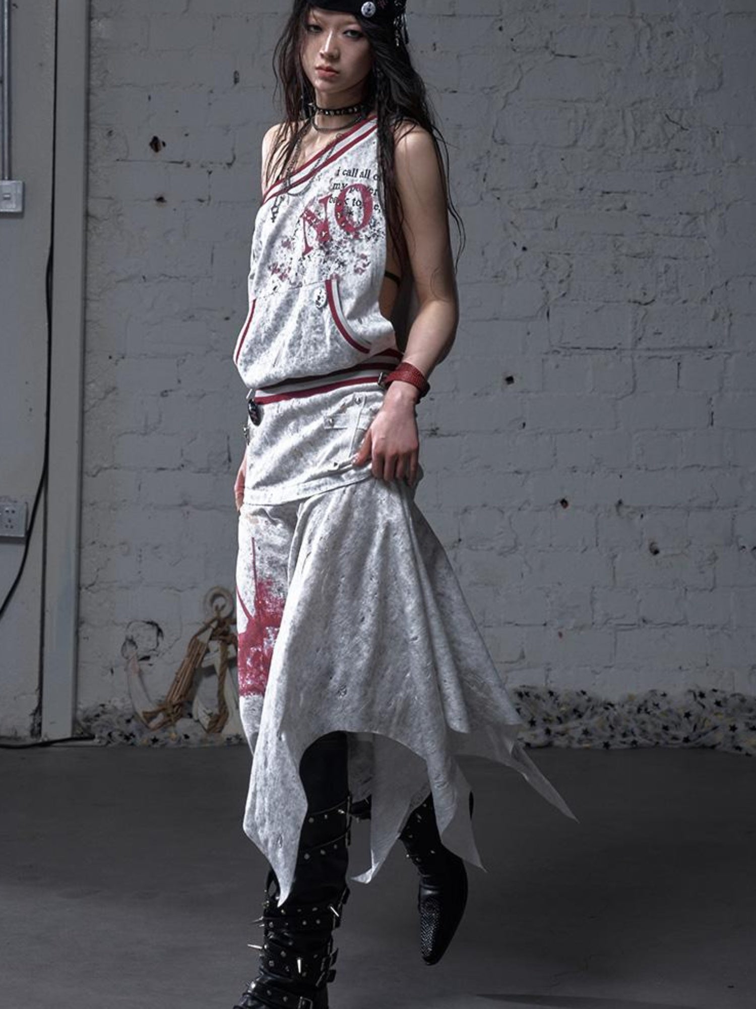 NO ROMANCE Punk Detachable Hem Sleeveless Bodycon Dress