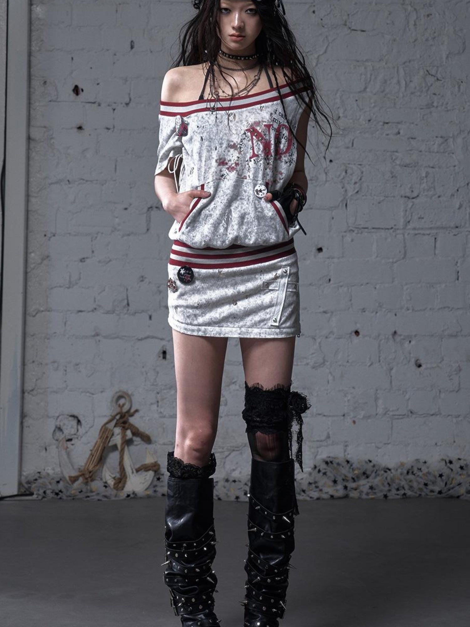 NO ROMANCE Punk Detachable Hem Sleeveless Bodycon Dress
