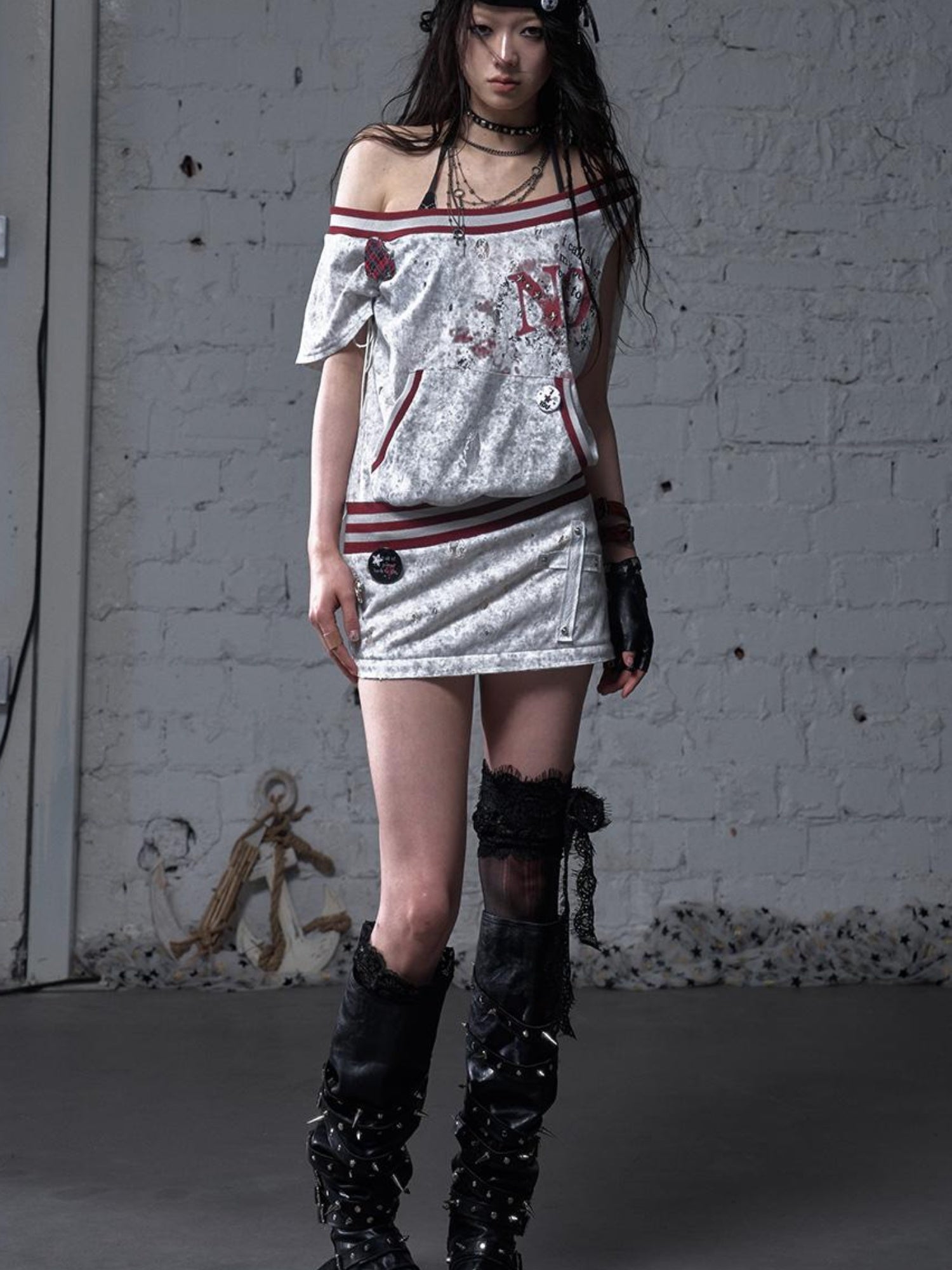 NO ROMANCE Punk Detachable Hem Sleeveless Bodycon Dress