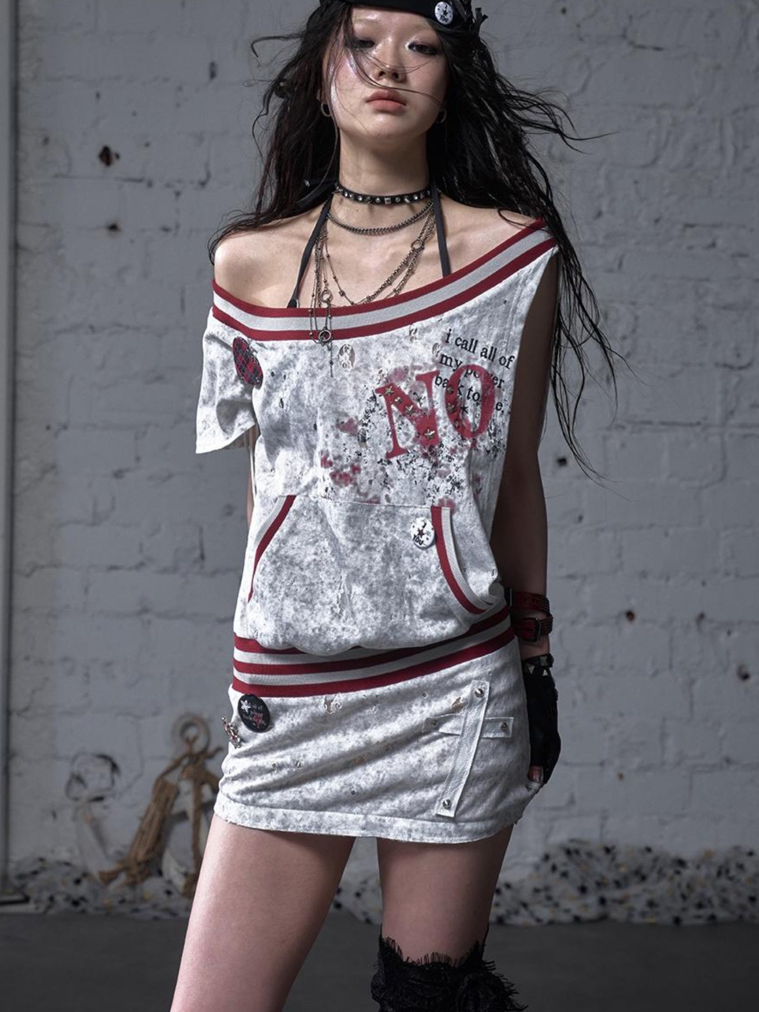 NO ROMANCE Punk Detachable Hem Sleeveless Bodycon Dress