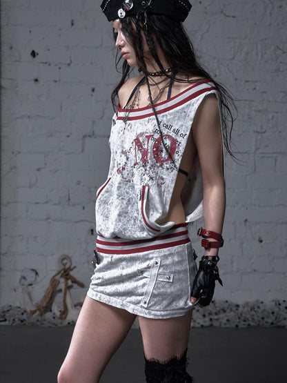 NO ROMANCE Punk Detachable Hem Sleeveless Bodycon Dress