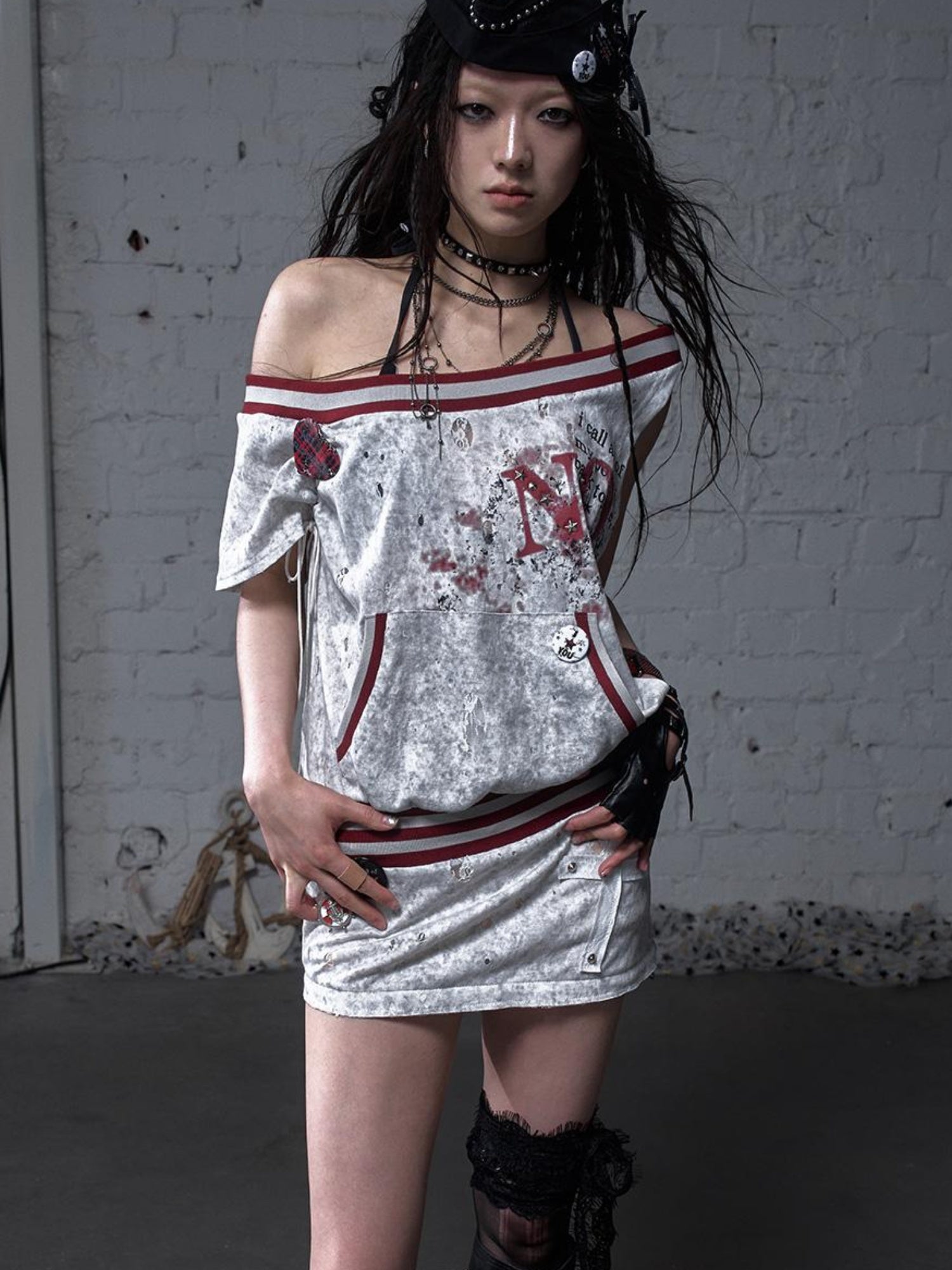 NO ROMANCE Punk Detachable Hem Sleeveless Bodycon Dress