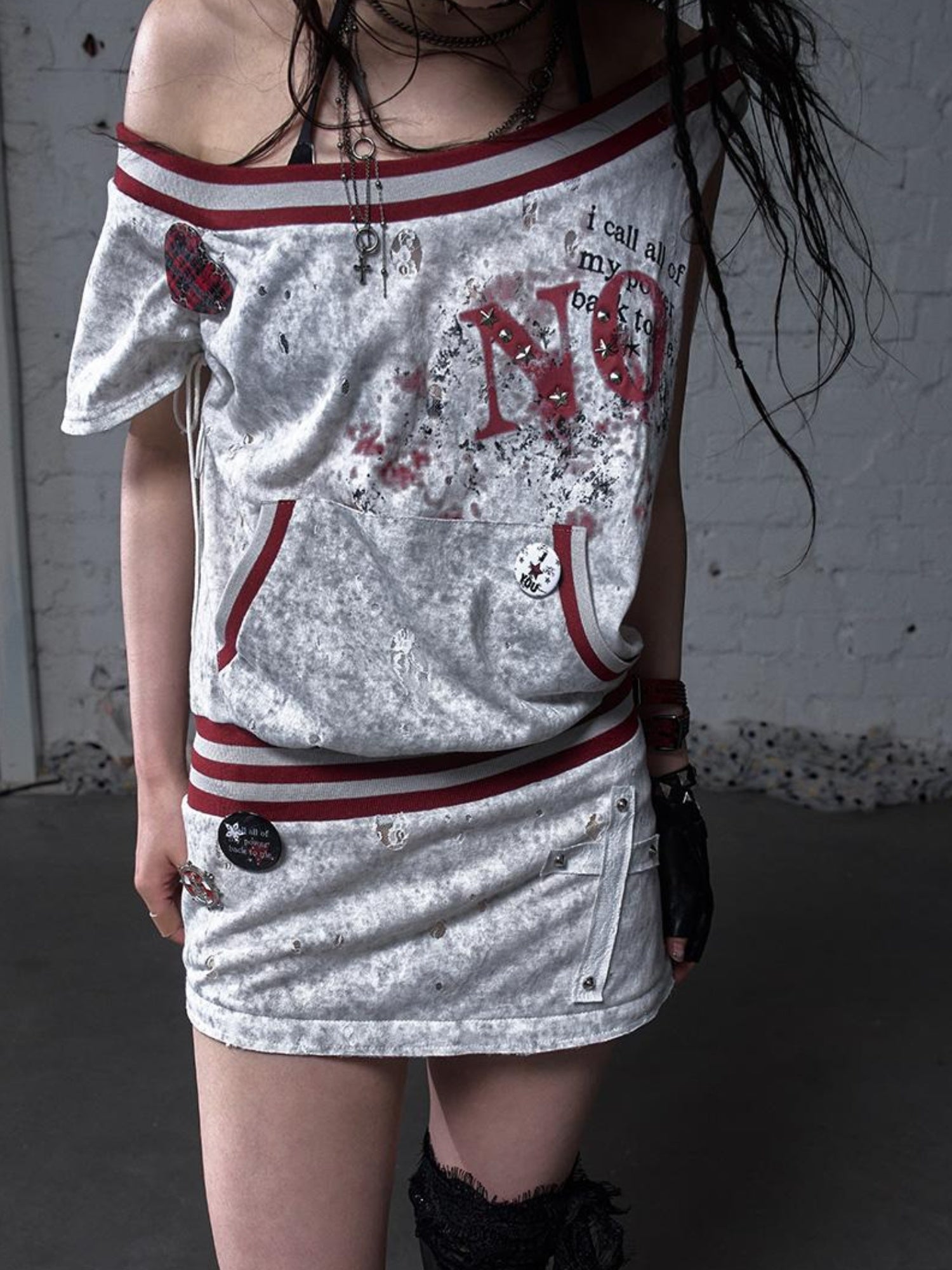 NO ROMANCE Punk Detachable Hem Sleeveless Bodycon Dress