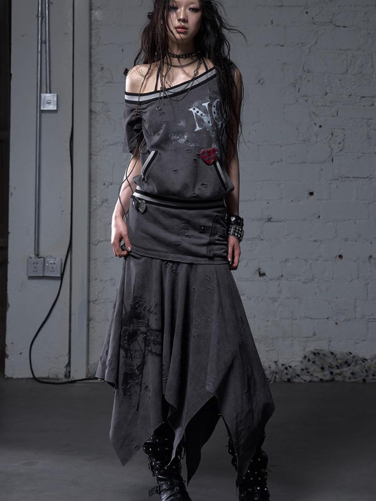NO ROMANCE Punk Detachable Hem Sleeveless Bodycon Dress