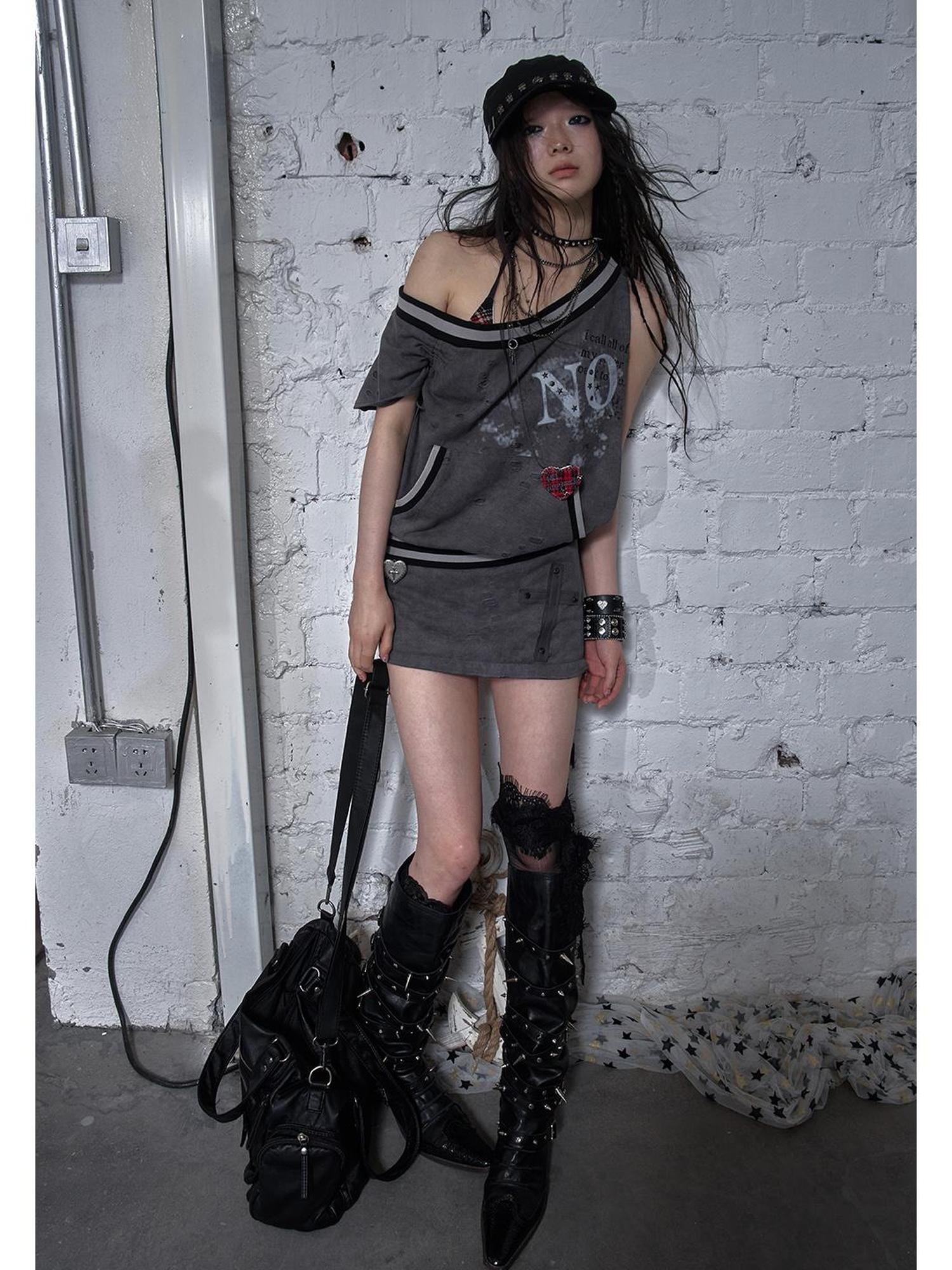 NO ROMANCE Punk Detachable Hem Sleeveless Bodycon Dress