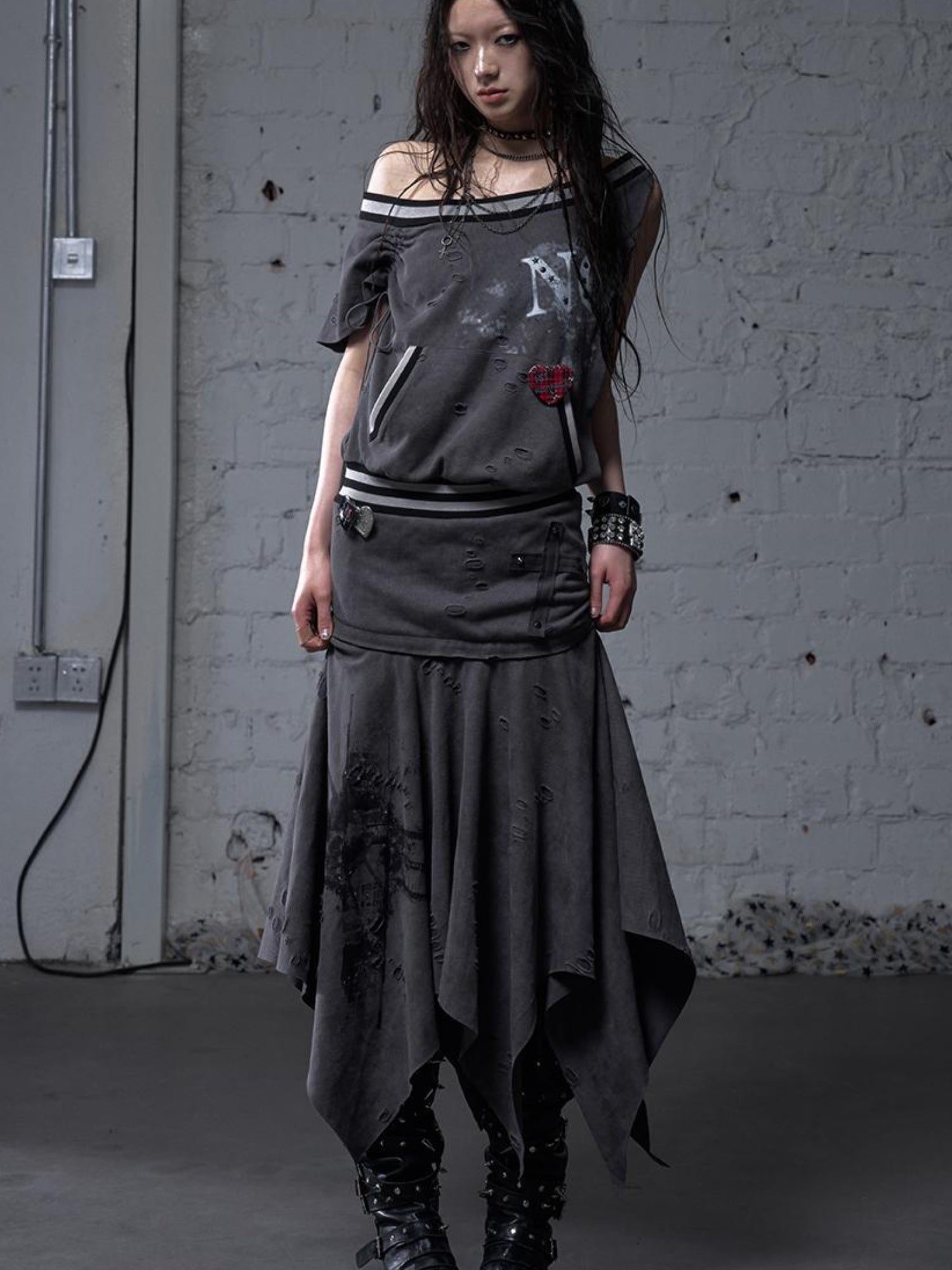 NO ROMANCE Punk Detachable Hem Sleeveless Bodycon Dress
