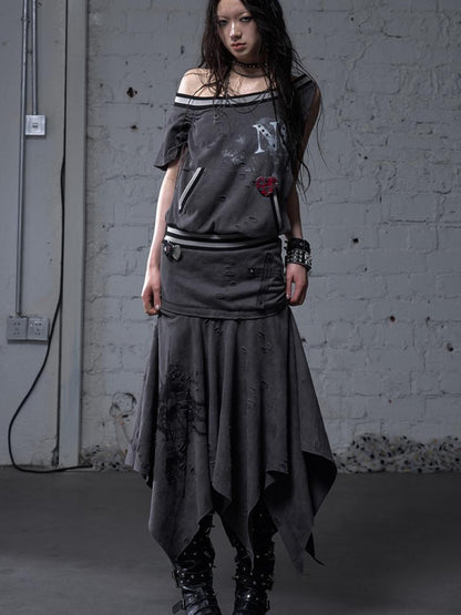 NO ROMANCE Punk Detachable Hem Sleeveless Bodycon Dress
